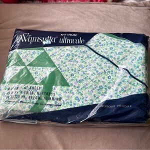 Vintage Wamsutta Ultracale Blue and Green Floral Flat Sheet Good Morning Basket